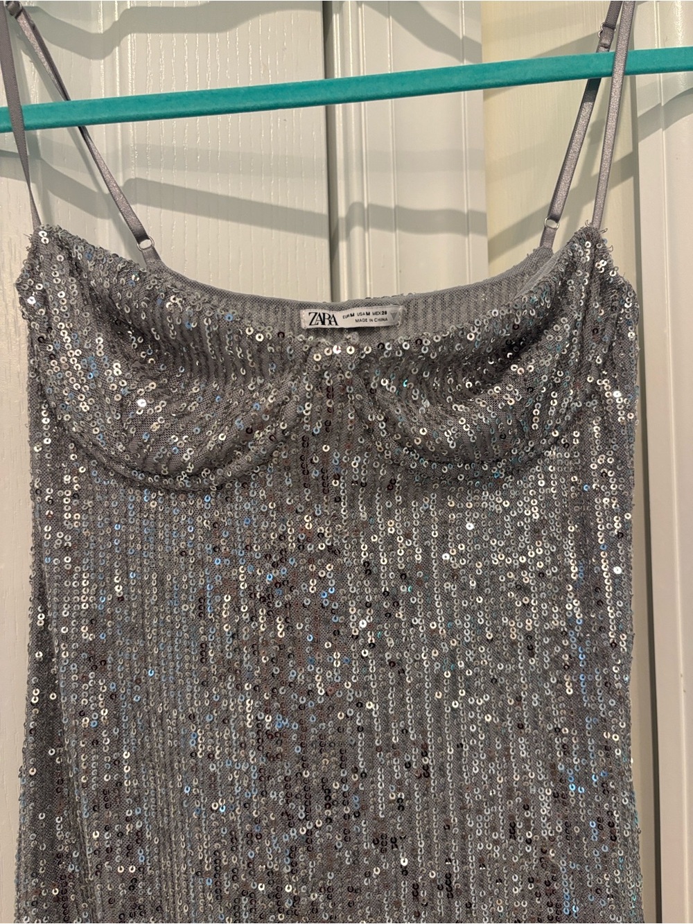 ZARA Silver Sequin Mini Dress - Picture 2 of 3